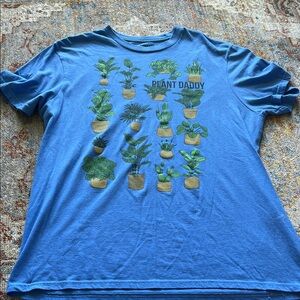 Blue Graphic Tee with Plant Design